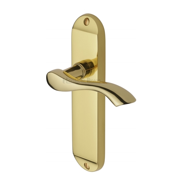 MM927-PB • Long Plate Latch • Polished Brass • Heritage Brass Algarve Levers On Backplates