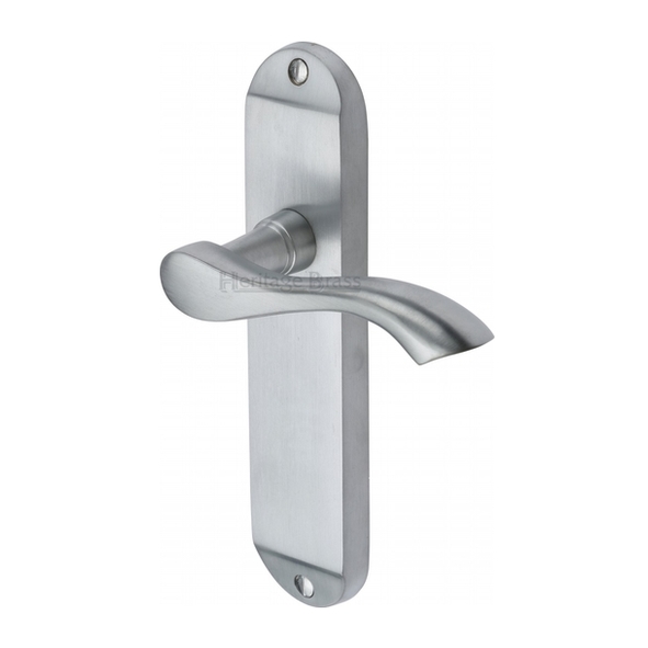 MM927-SC • Long Plate Latch • Satin Chrome • Heritage Brass Algarve Levers On Backplates