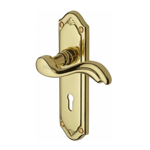 MM991-PB  Standard Lock [57mm]  Polished Brass  Heritage Brass Lisboa Levers On Backplates