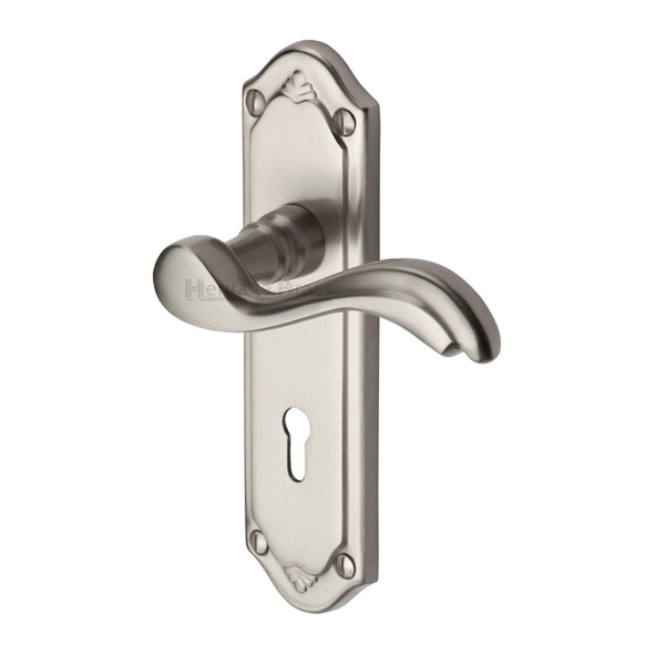 MM991-SN • Standard Lock [57mm] • Satin Nickel • Heritage Brass Lisboa Levers On Backplates