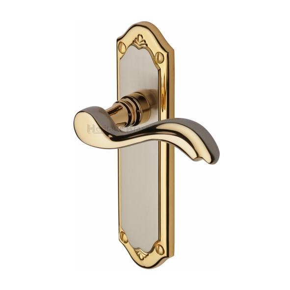 MM992-JP  Long Plate Latch  Satin Nickel / Gold  Heritage Brass Lisboa Levers On Backplates