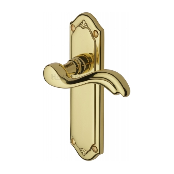 MM992-PB • Long Plate Latch • Polished Brass • Heritage Brass Lisboa Levers On Backplates