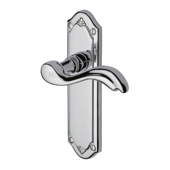 MM992-PC  Long Plate Latch  Polished Chrome  Heritage Brass Lisboa Levers On Backplates