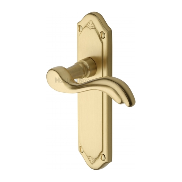 MM992-SB  Long Plate Latch  Satin Brass  Heritage Brass Lisboa Levers On Backplates