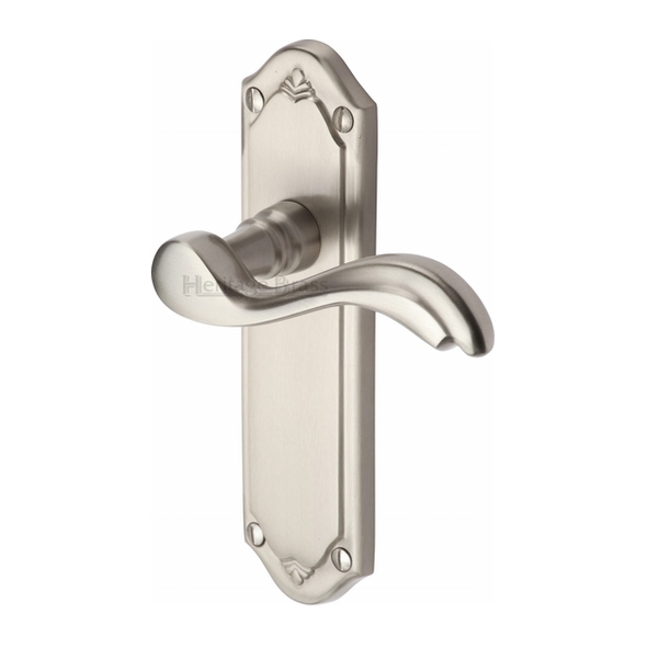 MM992-SN  Long Plate Latch  Satin Nickel  Heritage Brass Lisboa Levers On Backplates