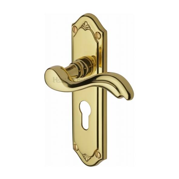 MM994.48-PB • Euro Cylinder [47.5mm] • Polished Brass • Heritage Brass Lisboa Levers On Backplates