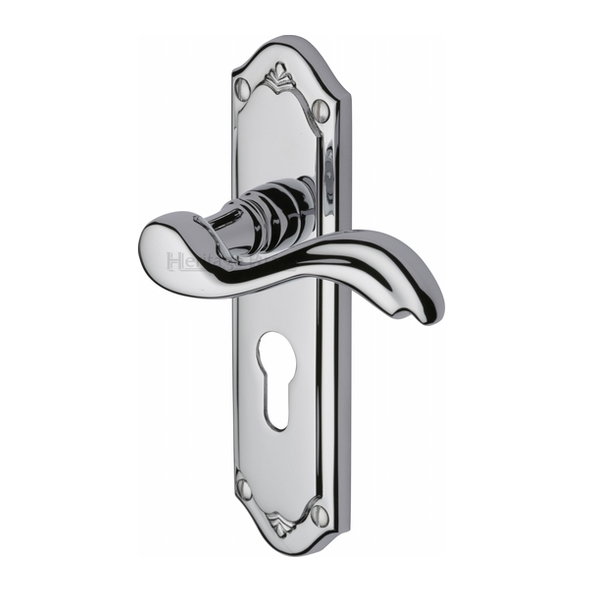 MM994.48-PC • Euro Cylinder [47.5mm] • Polished Chrome • Heritage Brass Lisboa Levers On Backplates