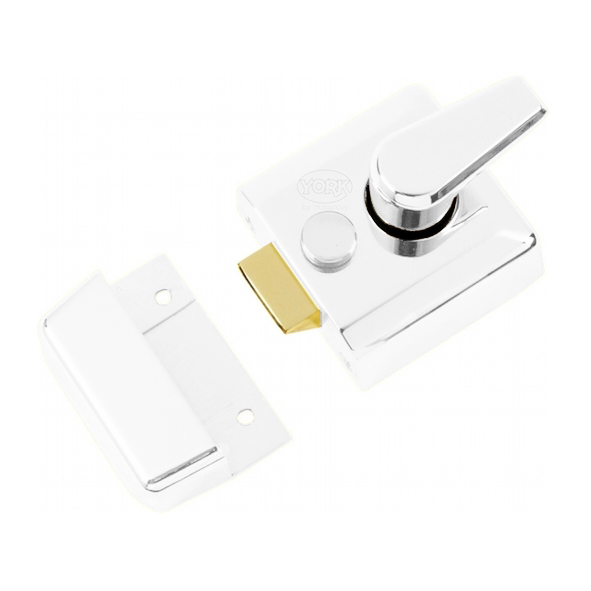 NL3040-WH  067 x 070mm [040mm]  White Case / Brass Cyl  Contemporary Deadlocking Rim Nightlatch