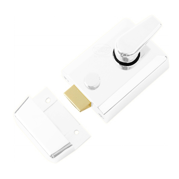 NL3060-WH  092 x 070mm [060mm]  White Case / Brass Cyl  Contemporary Deadlocking Rim Nightlatch