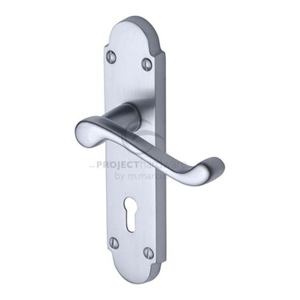 PR500-SC  Standard Lock [57mm]  Satin Chrome  Heritage Brass Milton Economy Levers On Backplates