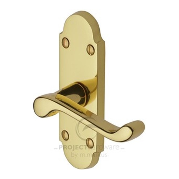 PR505-PB • Short Plate Latch • Polished Brass • Heritage Brass Milton Economy Levers On Backplates