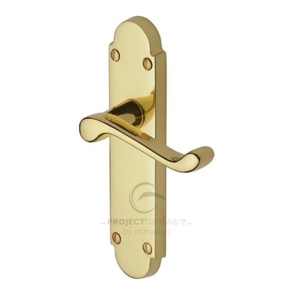 PR510-PB • Long Plate Latch • Polished Brass • Heritage Brass Milton Economy Levers On Backplates