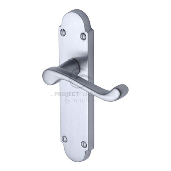 PR510-SC  Long Plate Latch  Satin Chrome  Heritage Brass Milton Economy Levers On Backplates