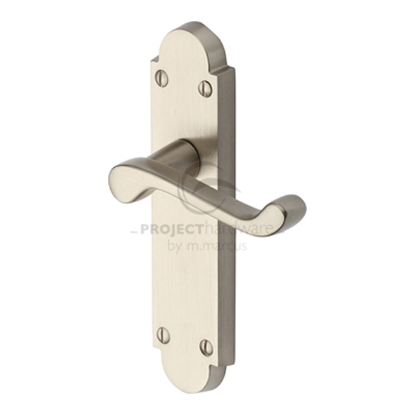 PR510-SN  Long Plate Latch  Satin Nickel  Heritage Brass Milton Economy Levers On Backplates
