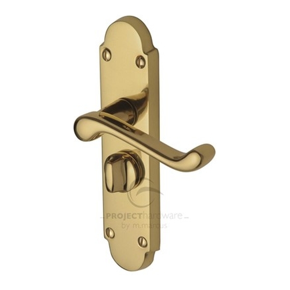 PR525-PB  Long Plate Privacy  Polished Brass  Heritage Brass Milton Economy Levers On Backplates