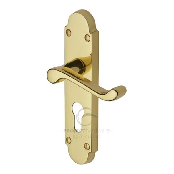 PR548-PB  Euro Cylinder [47.5mm]  Polished Brass  Heritage Brass Milton Economy Levers On Backplates