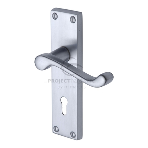 PR600-SC  Standard Lock [57mm]  Satin Chrome  Heritage Brass Malvern Economy Levers On Backplates