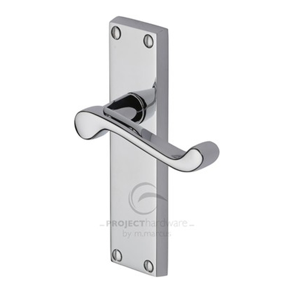 PR605-PC  Long Plate Latch  Polished Chrome  Heritage Brass Malvern Economy Levers On Backplates