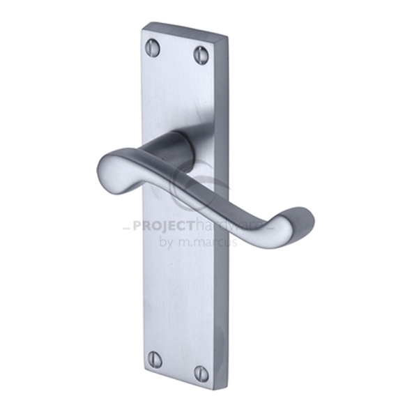 PR605-SC  Long Plate Latch  Satin Chrome  Heritage Brass Malvern Economy Levers On Backplates