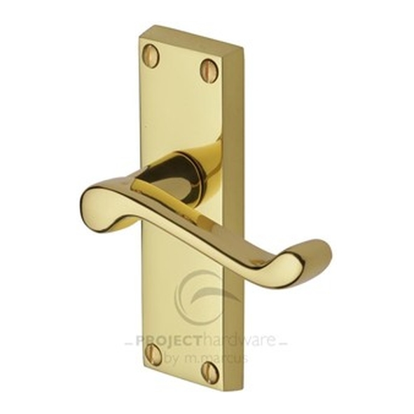 PR610-PB • Short Plate Latch • Polished Brass • Heritage Brass Malvern Economy Levers On Backplates