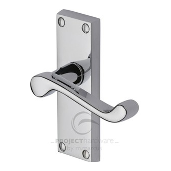 PR610-PC  Short Plate Latch  Polished Chrome  Heritage Brass Malvern Economy Levers On Backplates