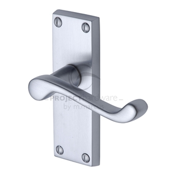 PR610-SC  Short Plate Latch  Satin Chrome  Heritage Brass Malvern Economy Levers On Backplates