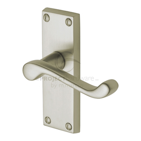 PR610-SN  Short Plate Latch  Satin Nickel  Heritage Brass Malvern Economy Levers On Backplates