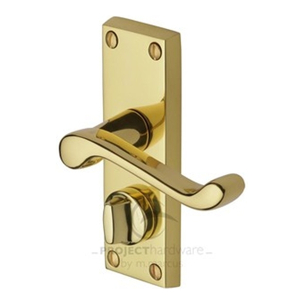 PR625-PB • Short Plate Privacy • Polished Brass • Heritage Brass Malvern Economy Levers On Backplates