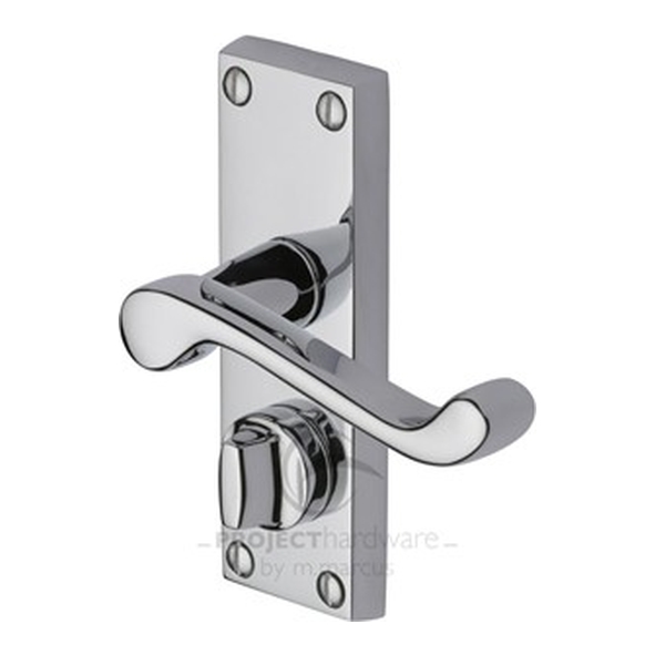 PR625-PC  Short Plate Privacy  Polished Chrome  Heritage Brass Malvern Economy Levers On Backplates