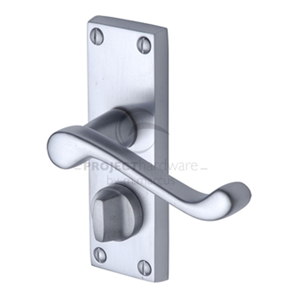 PR625-SC  Short Plate Privacy  Satin Chrome  Heritage Brass Malvern Economy Levers On Backplates