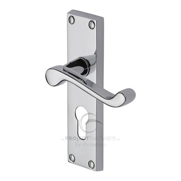 PR648-PC  Euro Cylinder [47.5mm]  Polished Chrome  Heritage Brass Malvern Economy Levers On Backplates