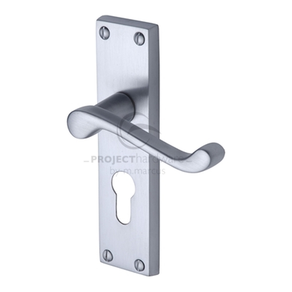 PR648-SC  Euro Cylinder [47.5mm]  Satin Chrome  Heritage Brass Malvern Economy Levers On Backplates