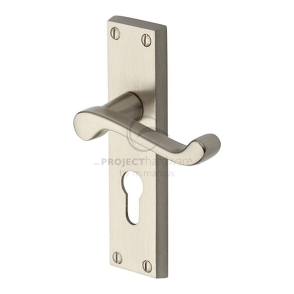 PR648-SN  Euro Cylinder [47.5mm]  Satin Nickel  Heritage Brass Malvern Economy Levers On Backplates