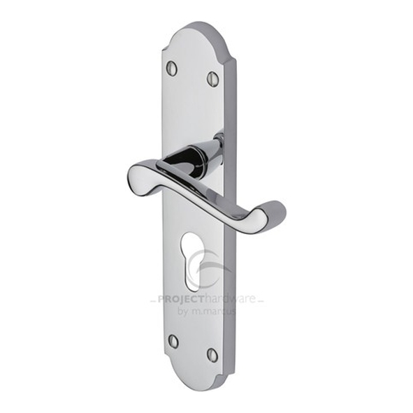 PR7048-PC  Euro Cylinder [47.5mm]  Polished Chrome  Heritage Brass Kensington Economy Levers On Backplates