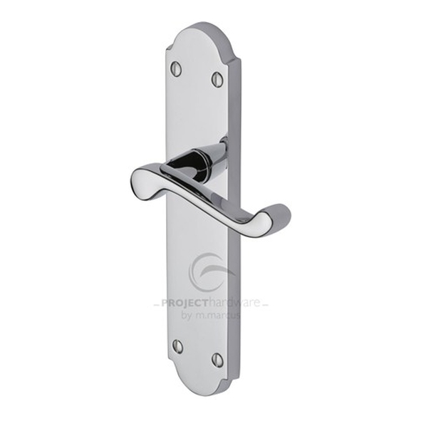 PR7084-PC • Long Plate Latch • Polished Chrome • Heritage Brass Kensington Economy Levers On Backplates