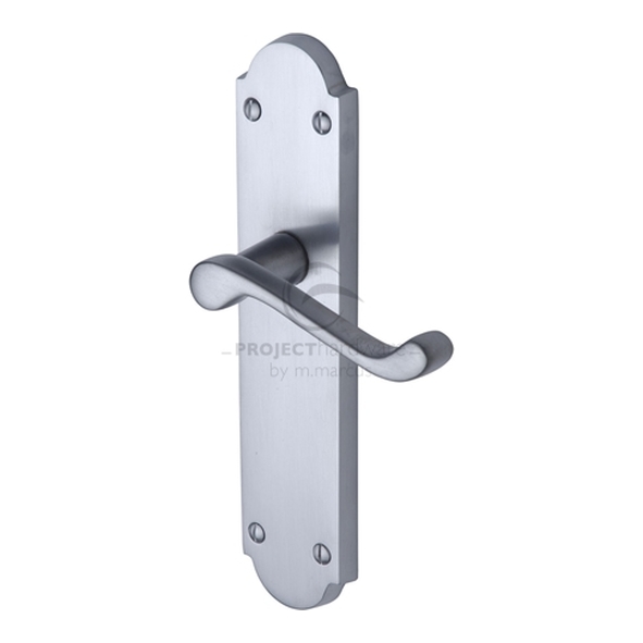 PR7084-SC  Long Plate Latch  Satin Chrome  Heritage Brass Kensington Economy Levers On Backplates