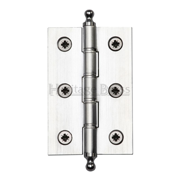 PR88-246-SC  075 x 050 x 2.5mm  Satin Chrome [25kg]  Phospher Bronze Washered Brass Hinges With Finials