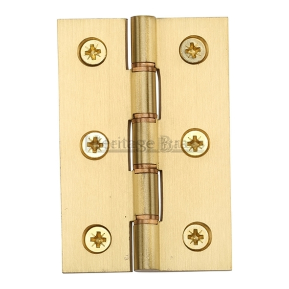 PR88-400-SB  075 x 050 x 2.5mm  Satin Brass [25kg]  Phospher Bronze Washered Square Corner Brass Butt Hinges