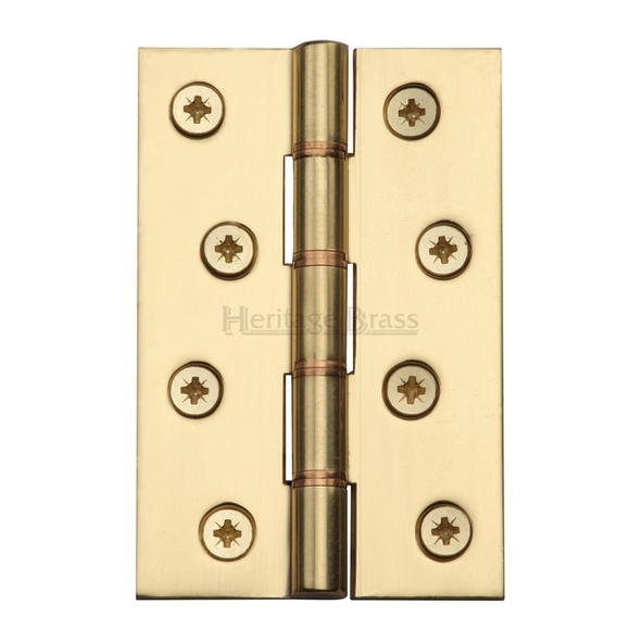 PR88-405-PB  100 x 068 x 3.0mm  Polished Brass [45kg]  Phospher Bronze Washered Square Corner Brass Butt Hinges