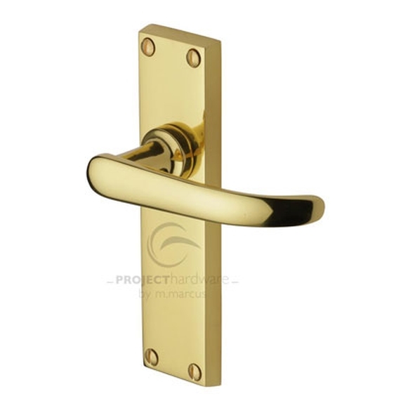 PR905-PB • Long Plate Latch • Polished Brass • Heritage Brass Avon Economy Levers On Backplates