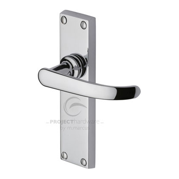 PR905-PC  Long Plate Latch  Polished Chrome  Heritage Brass Avon Economy Levers On Backplates