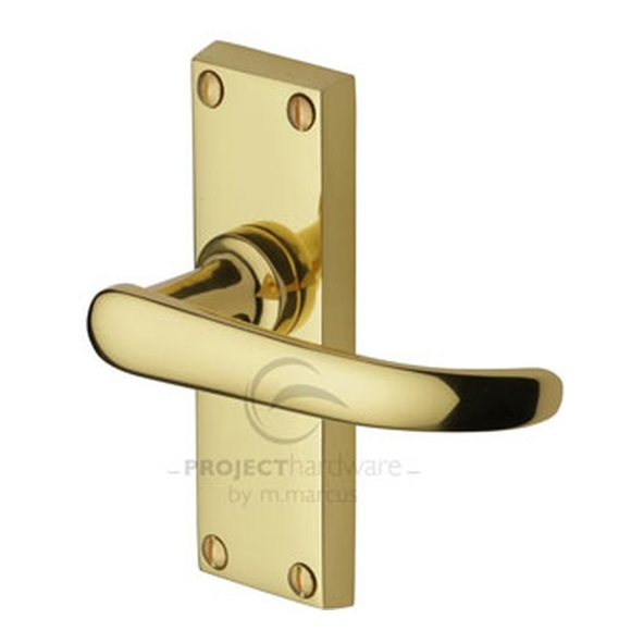 PR910-PB • Short Plate Latch • Polished Brass • Heritage Brass Avon Economy Levers On Backplates