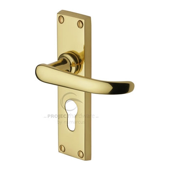 PR927-PB • Euro Cylinder [47.5mm] • Polished Brass • Heritage Brass Avon Economy Levers On Backplates