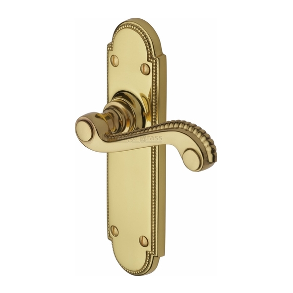 R760-PB • Long Plate Latch • Polished Brass • Heritage Brass Adam Levers On Backplates