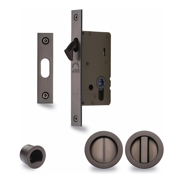 RD2308-40-MB • For 35 to 52mm Door • Matt Bronze • Sliding Bathroom Lock Set With Round Fittings