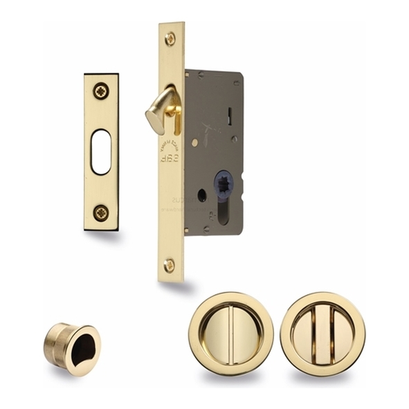 RD2308-40-PB • For 35 to 52mm Door • Polished Brass • Heritage Brass Sliding Bathroom Lock Set With Round Fittings