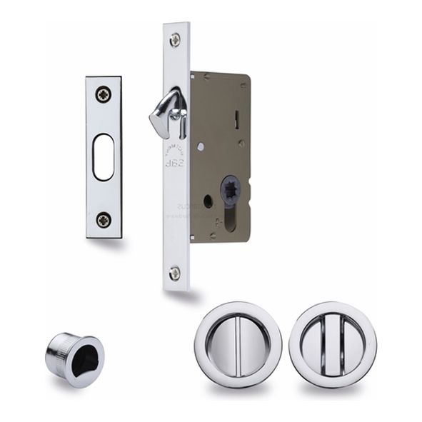 RD2308-40-PC • For 35 to 52mm Door • Polished Chrome • Sliding Bathroom Lock Set With Round Fittings