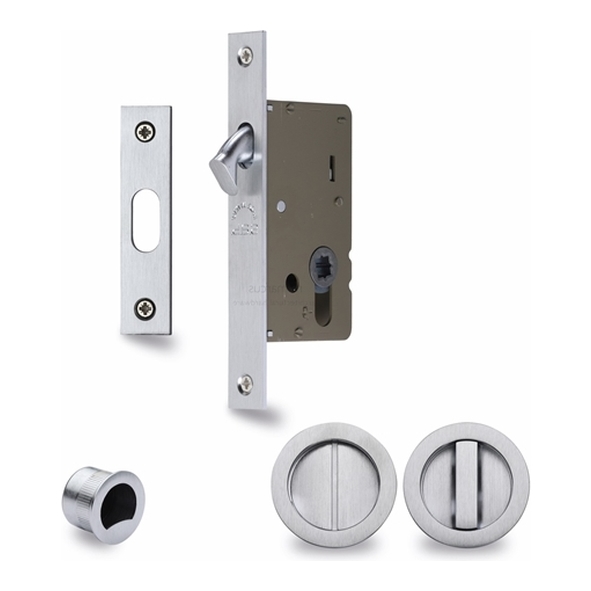 RD2308-40-SC • For 35 to 52mm Door • Satin Chrome • Sliding Bathroom Lock Set With Round Fittings