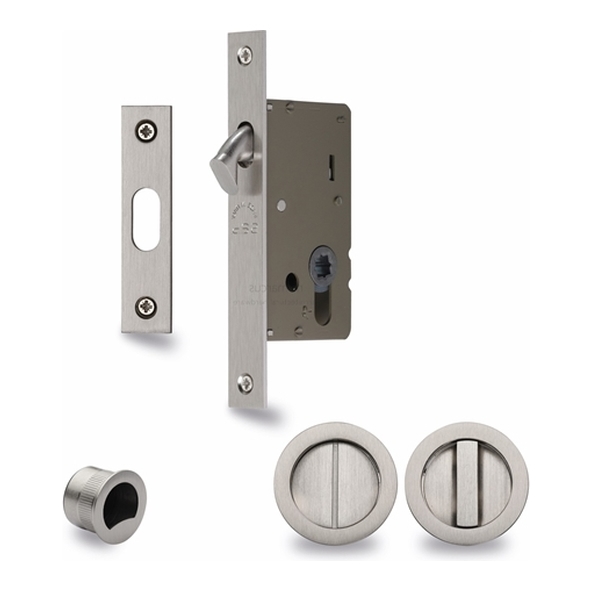 RD2308-40-SN • For 35 to 52mm Door • Satin Nickel • Sliding Bathroom Lock Set With Round Fittings
