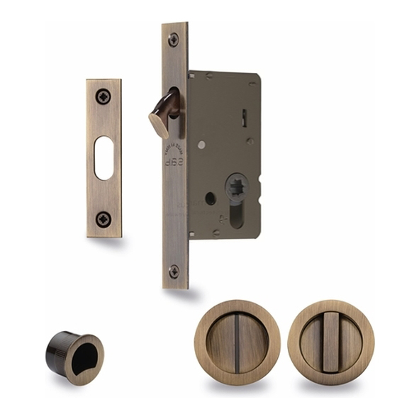 RD2308-50-AT  50mm Backset For 35 to 52mm Door  Antique Brass  Heritage Brass Sliding Bathroom Lock Set With Round Fittings